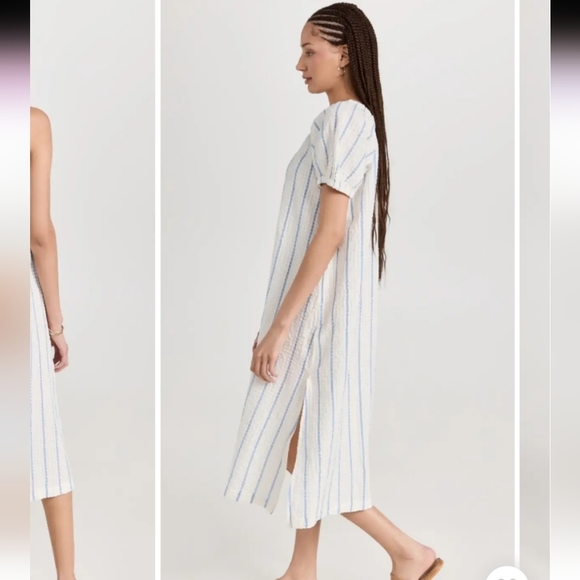 Madewell strip seersucker check melody one shoulder midi dress - Picture 4 of 7